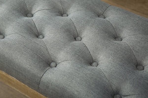 English Elm Habit Button Tufted Linen Cotton Upholstered Bench with Turned Hardwood Legs T2574P164609