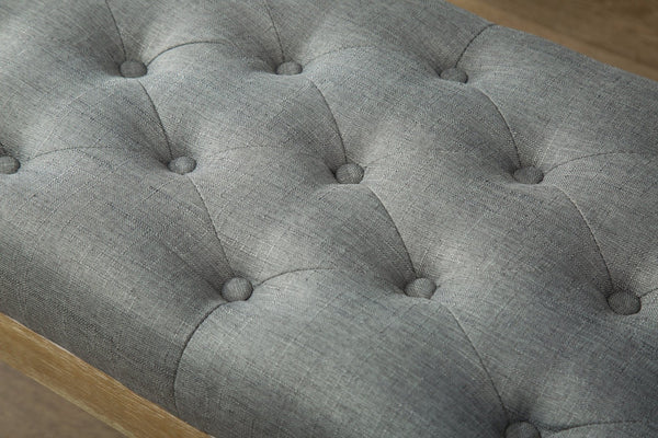 English Elm Habit Button Tufted Linen Cotton Upholstered Bench with Turned Hardwood Legs T2574P164609