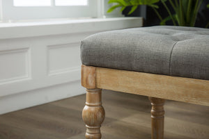 English Elm Habit Button Tufted Linen Cotton Upholstered Bench with Turned Hardwood Legs T2574P164609