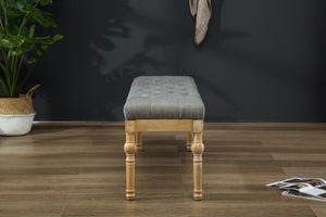 English Elm Habit Button Tufted Linen Cotton Upholstered Bench with Turned Hardwood Legs T2574P164609