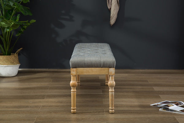 English Elm Habit Button Tufted Linen Cotton Upholstered Bench with Turned Hardwood Legs T2574P164609