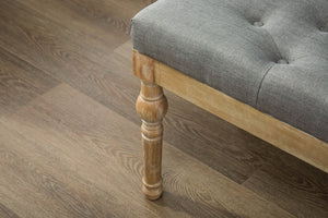 English Elm Habit Button Tufted Linen Cotton Upholstered Bench with Turned Hardwood Legs T2574P164609