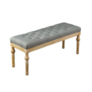 English Elm Habit Button Tufted Linen Cotton Upholstered Bench with Turned Hardwood Legs T2574P164609