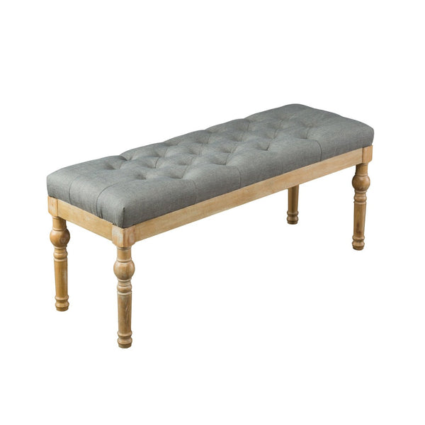 English Elm Habit Button Tufted Linen Cotton Upholstered Bench with Turned Hardwood Legs T2574P164609