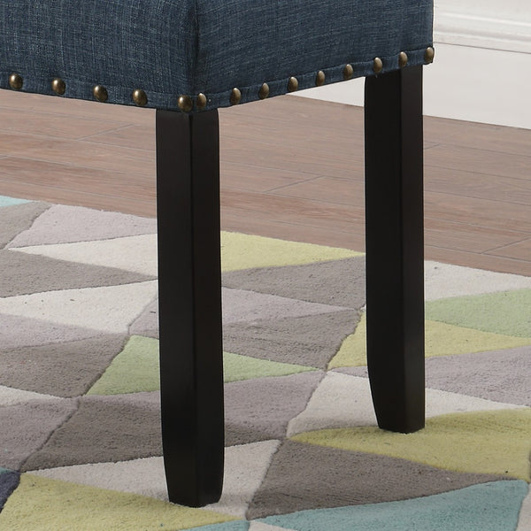 English Elm Biony Upholstered Dining Bench Linen Cotton Seat Nailhead Trim Hardwood Legs Blue T2574P164610
