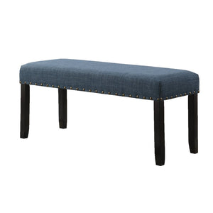 English Elm Biony Upholstered Dining Bench Linen Cotton Seat Nailhead Trim Hardwood Legs Blue T2574P164610