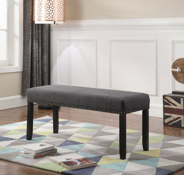 English Elm Biony Upholstered Dining Bench Linen Cotton Seat Nailhead Trim Hardwood Legs Grey T2574P164611