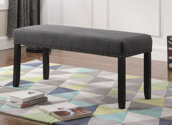 English Elm Biony Upholstered Dining Bench Linen Cotton Seat Nailhead Trim Hardwood Legs Grey T2574P164611
