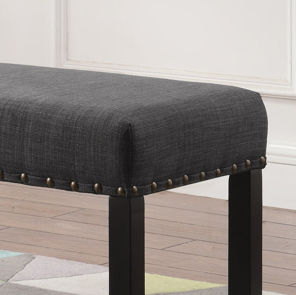 English Elm Biony Upholstered Dining Bench Linen Cotton Seat Nailhead Trim Hardwood Legs Grey T2574P164611