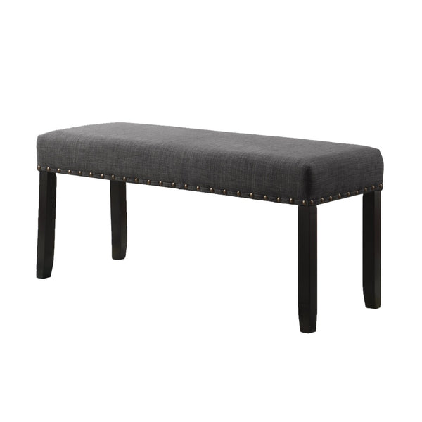 English Elm Biony Upholstered Dining Bench Linen Cotton Seat Nailhead Trim Hardwood Legs Grey T2574P164611