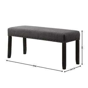 English Elm Biony Upholstered Dining Bench Linen Cotton Seat Nailhead Trim Hardwood Legs Grey T2574P164611