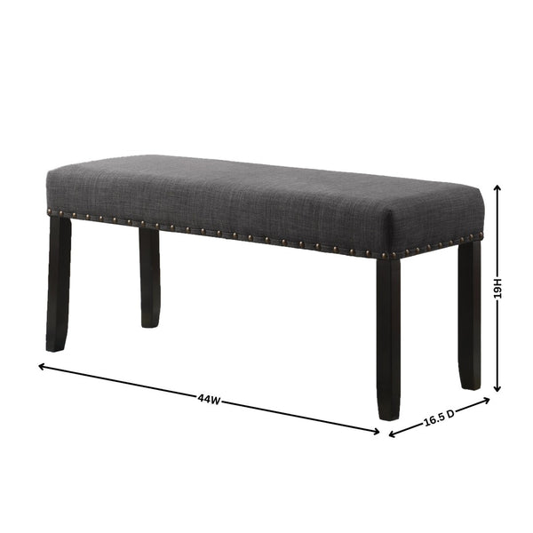English Elm Biony Upholstered Dining Bench Linen Cotton Seat Nailhead Trim Hardwood Legs Grey T2574P164611