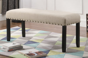 English Elm Biony Upholstered Dining Bench Linen Cotton Seat Nailhead Trim Hardwood Legs Tan T2574P164612