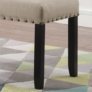 English Elm Biony Upholstered Dining Bench Linen Cotton Seat Nailhead Trim Hardwood Legs Tan T2574P164612