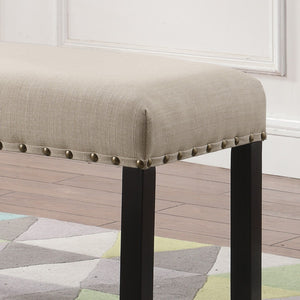 English Elm Biony Upholstered Dining Bench Linen Cotton Seat Nailhead Trim Hardwood Legs Tan T2574P164612