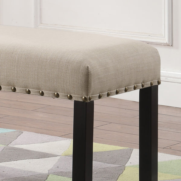 English Elm Biony Upholstered Dining Bench Linen Cotton Seat Nailhead Trim Hardwood Legs Tan T2574P164612