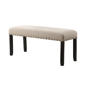 English Elm Biony Upholstered Dining Bench Linen Cotton Seat Nailhead Trim Hardwood Legs Tan T2574P164612