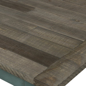 English Elm Prato Solid Rubberwood Dining Bench with Distressed Oak Seat and Turned Farmhouse Legs Blue+Brown T2574P164613