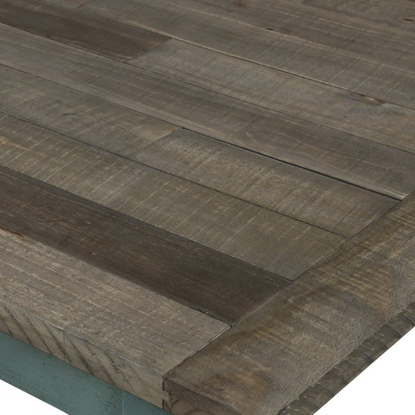 English Elm Prato Solid Rubberwood Dining Bench with Distressed Oak Seat and Turned Farmhouse Legs Blue+Brown T2574P164613