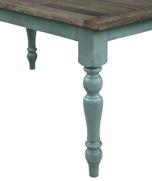 English Elm Prato Solid Rubberwood Dining Bench with Distressed Oak Seat and Turned Farmhouse Legs Blue+Brown T2574P164613