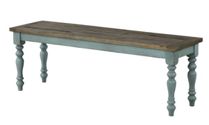 English Elm Prato Solid Rubberwood Dining Bench with Distressed Oak Seat and Turned Farmhouse Legs Blue+Brown T2574P164613