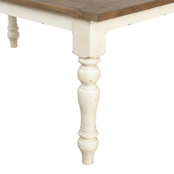 English Elm Prato Solid Rubberwood Dining Bench with Distressed Oak Seat and Turned Farmhouse Legs White T2574P164614
