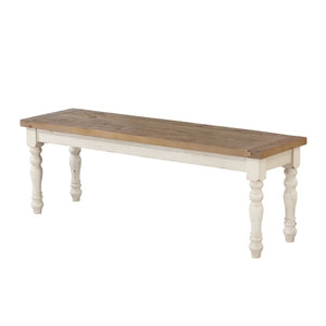 English Elm Prato Solid Rubberwood Dining Bench with Distressed Oak Seat and Turned Farmhouse Legs White T2574P164614