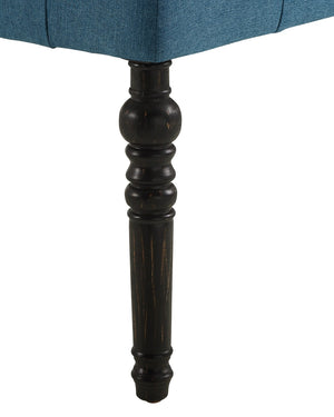 English Elm Leviton Button Tufted Upholstered Dining Bench Solid Wood Turned Legs Oak Finish Blue T2574P164615