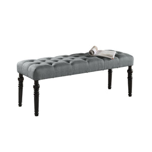 English Elm Leviton Button Tufted Upholstered Dining Bench Solid Wood Turned Legs Oak Finish Gray T2574P164616