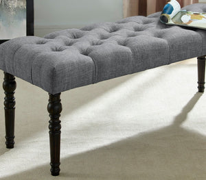English Elm Leviton Button Tufted Upholstered Dining Bench Solid Wood Turned Legs Oak Finish Gray T2574P164616