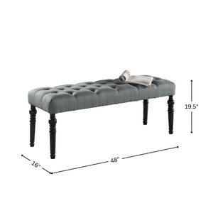 English Elm Leviton Button Tufted Upholstered Dining Bench Solid Wood Turned Legs Oak Finish Gray T2574P164616