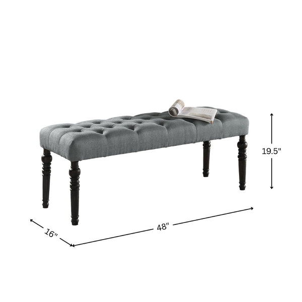 English Elm Leviton Button Tufted Upholstered Dining Bench Solid Wood Turned Legs Oak Finish Gray T2574P164616