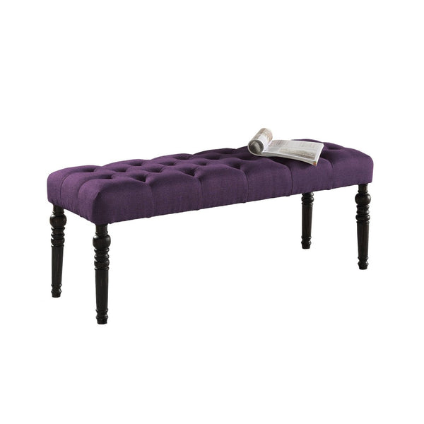 English Elm Leviton Button Tufted Polyester Upholstered Bench Turned Legs Oak Wood Dining Room T2574P164617