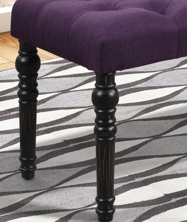English Elm Leviton Button Tufted Polyester Upholstered Bench Turned Legs Oak Wood Dining Room T2574P164617