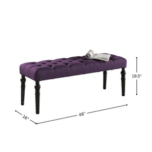 English Elm Leviton Button Tufted Polyester Upholstered Bench Turned Legs Oak Wood Dining Room T2574P164617