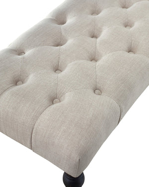 English Elm Leviton Button Tufted Upholstered Dining Bench Solid Wood Turned Legs Oak Finish Tan T2574P164618