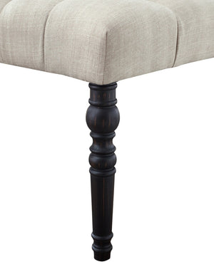 English Elm Leviton Button Tufted Upholstered Dining Bench Solid Wood Turned Legs Oak Finish Tan T2574P164618