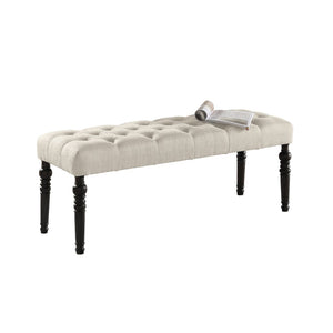 English Elm Leviton Button Tufted Upholstered Dining Bench Solid Wood Turned Legs Oak Finish Tan T2574P164618