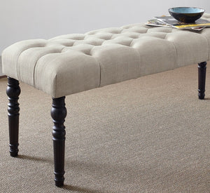 English Elm Leviton Button Tufted Upholstered Dining Bench Solid Wood Turned Legs Oak Finish Tan T2574P164618