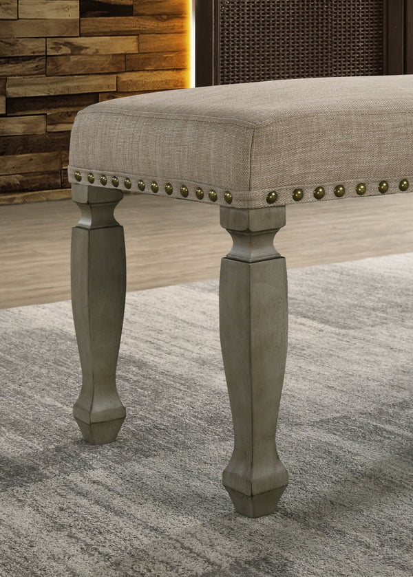 English Elm Breda Nailhead Trim Upholstered Bench with Antique Gray Wood Frame for Entryway T2574P164619