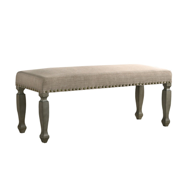 English Elm Breda Nailhead Trim Upholstered Bench with Antique Gray Wood Frame for Entryway T2574P164619