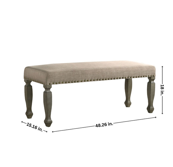English Elm Breda Nailhead Trim Upholstered Bench with Antique Gray Wood Frame for Entryway T2574P164619