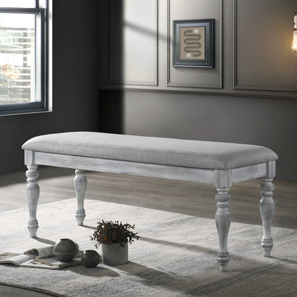 English Elm Salines Padded Rubberwood Dining Bench with Turned Legs for Farmhouse Seating T2574P164620