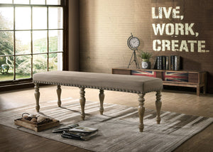 English Elm Birmingham Microfiber Upholstered Dining Bench Nailhead Trim Driftwood Turned Legs T2574P164621
