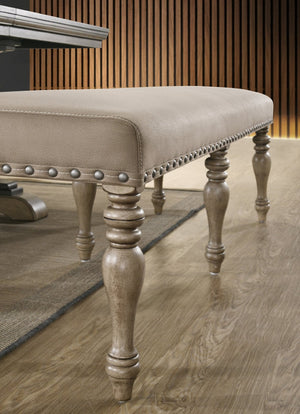 English Elm Birmingham Microfiber Upholstered Dining Bench Nailhead Trim Driftwood Turned Legs T2574P164621