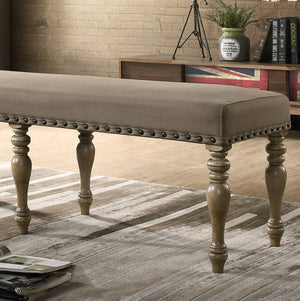 English Elm Birmingham Microfiber Upholstered Dining Bench Nailhead Trim Driftwood Turned Legs T2574P164621