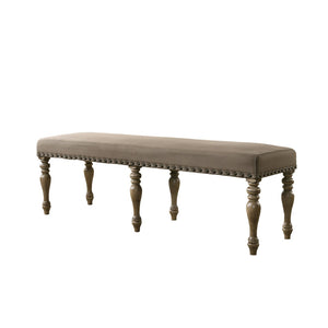English Elm Birmingham Microfiber Upholstered Dining Bench Nailhead Trim Driftwood Turned Legs T2574P164621