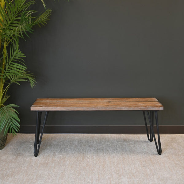 English Elm Aryven Hairpin Leg Dining Bench with Mdf Top and Rustic Industrial Appeal T2574P164623