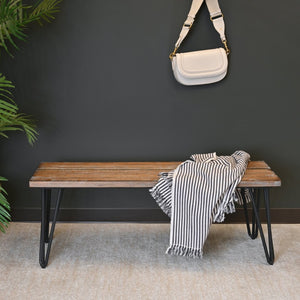 English Elm Aryven Hairpin Leg Dining Bench with Mdf Top and Rustic Industrial Appeal T2574P164623
