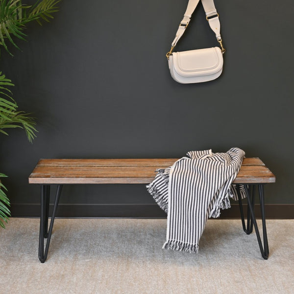 English Elm Aryven Hairpin Leg Dining Bench with Mdf Top and Rustic Industrial Appeal T2574P164623